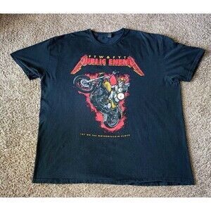 Public Enemy T-Shirt Men's Medium Skull Graphic Print Black Shirt